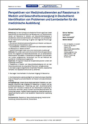 Titelseite der Publikation: Perspektiven von Medizinstudierenden auf Rassismus in Medizin und Gesundheitsversorgung in Deutschland