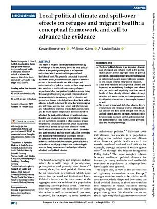 Local political climate and spill-over effects on refugee and migrant health: a conceptual framework and call to advance the evidence