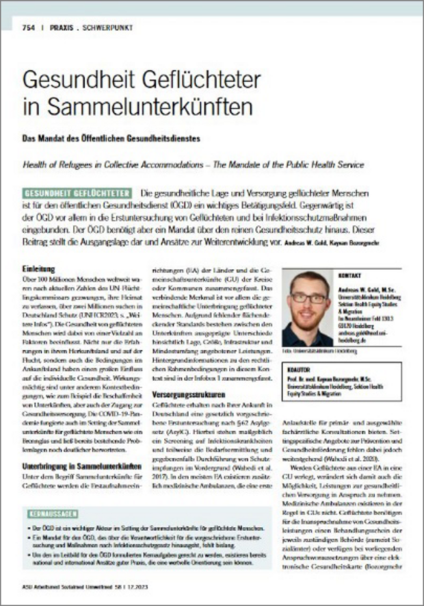 Titelseite der Publikation: Gesundheit Geflüchteter in Sammelunterkünften