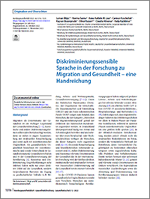 Titelseite der Publikation: Diskriminierungssensible Sprache in der Forschung zu Migration und Gesundheit – eine Handreichung