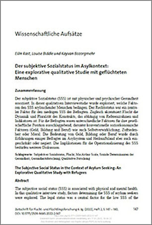 Titelseite der Publikation: Der subjektive Sozialstatus im Asylkontext: Eine explorative qualitative Studie mit geflüchteten Menschen